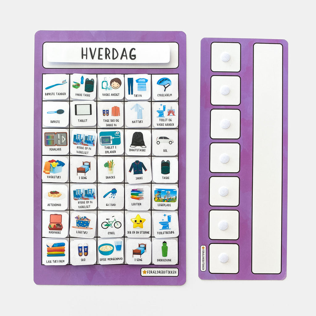 hverdags piktogramsæt med rutine flapper og tjeklister i VL med stort skema