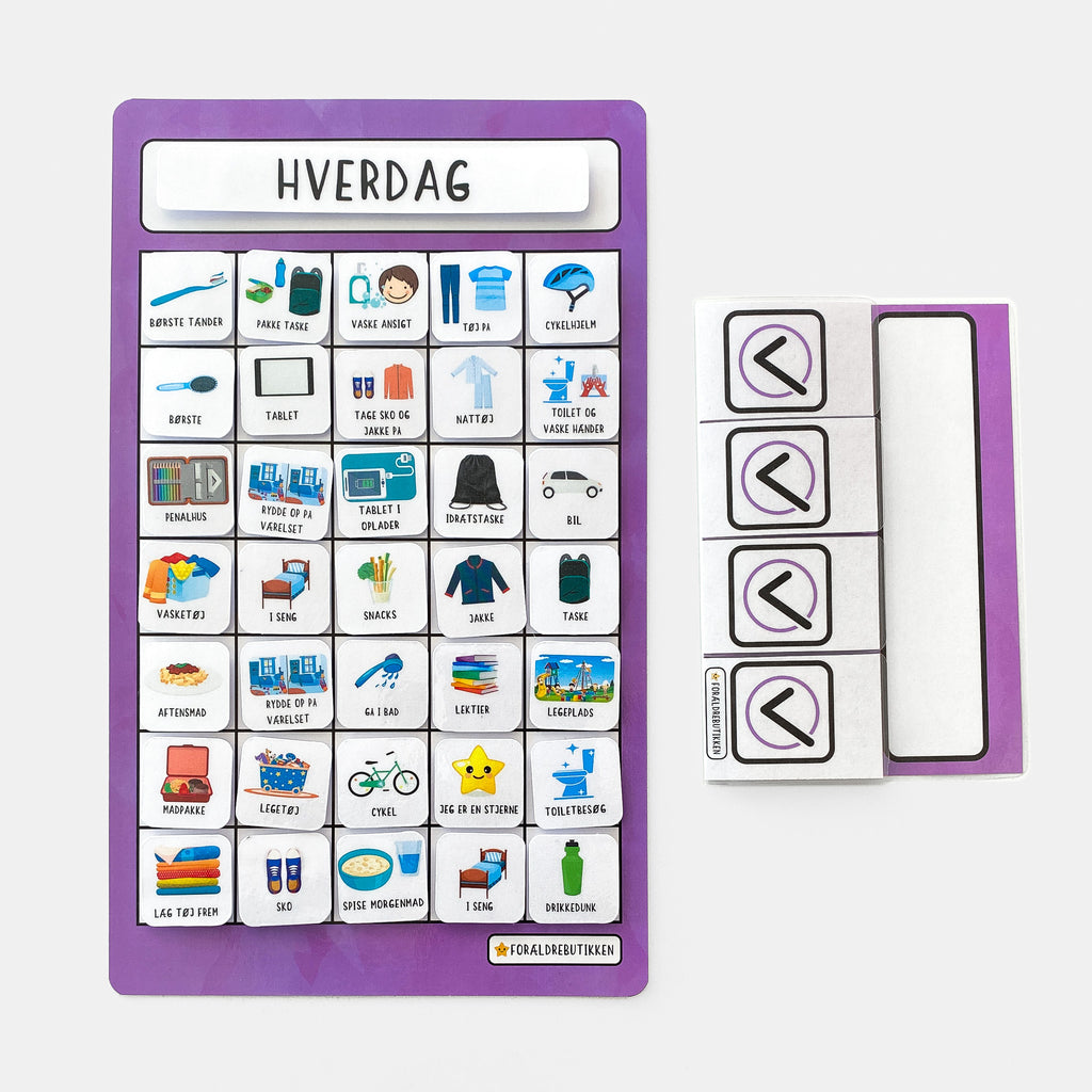 hverdags piktogramsæt med rutine flapper og tjeklister i VL med 4 låger