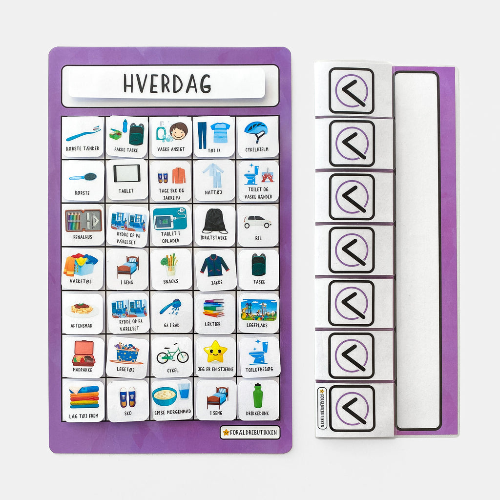 hverdags piktogramsæt med rutine flapper og tjeklister i VL med 7 låger