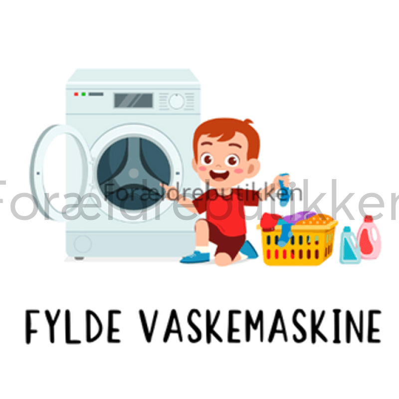 piktogrambrik - dreng der fylder toej i vaskemaskinen